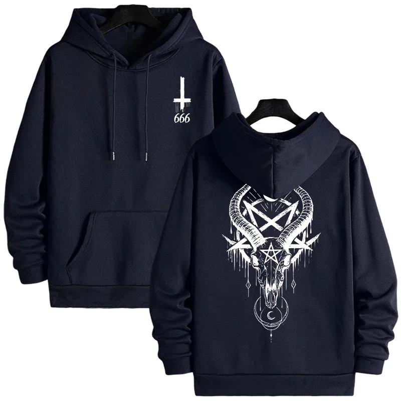 2025 Men's Gothic Devil Horror Face 3D Printed Sportswear Street Wear Casual Hoodie Inverted Cross Comfortable Long Sleeve Top