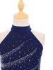 Girls Modern Lyrical Dance Dress Mock Neck Sleeveless Sparkly Rhinestones Color Block Side Split Chiffon Skirt