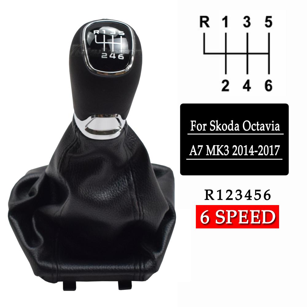 For Skoda Octavia A7 MK3 2014 2015 2016 2017 Manual 5/6 Speed Car Stick Gear Shift Knob with PU Leather Gaiter Boot Cover Lever