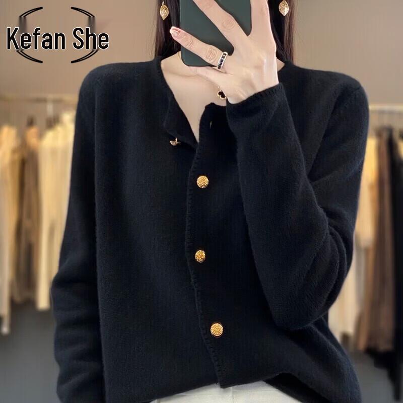 Women's Pure Wool Crew Neck Cardigan