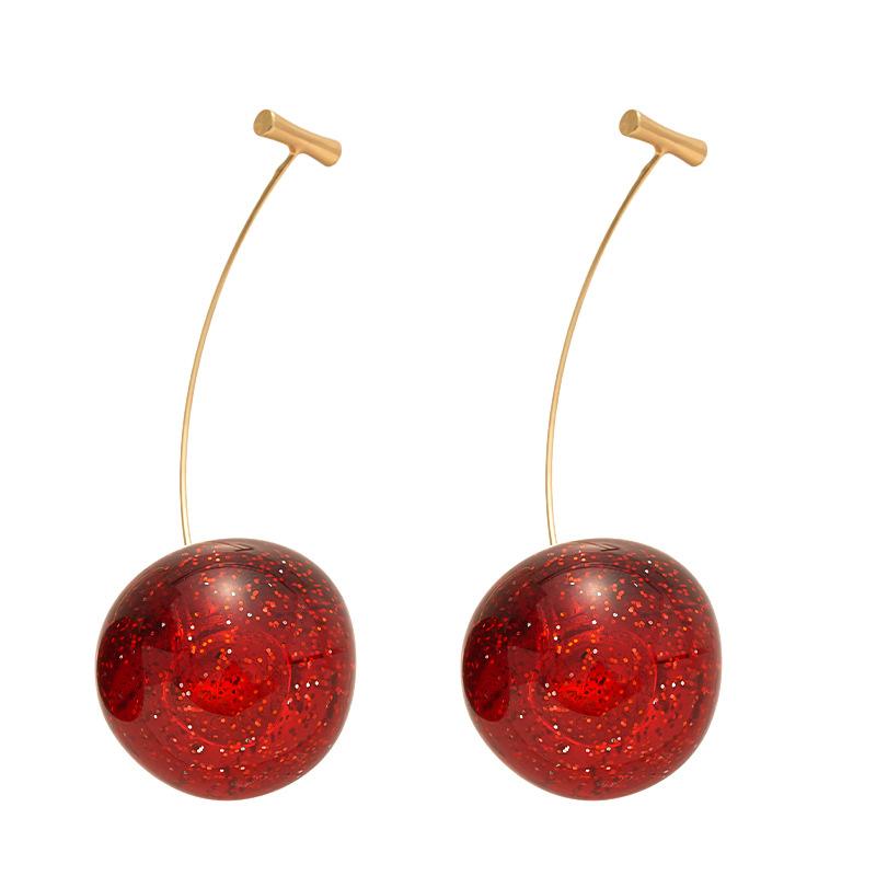 Ankola Red Resin Smudge Cherry Silver Needle Earrings Fashion Sweet Fruit‑Shaped High‑End Temperament Trend Jewelry