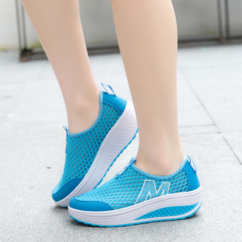 Sneakers for Women Summer Wedge Rocking Shoes Breathable Mesh Casual Shoes Thick Soled Women's Shoes Slip on Lazy Shoes