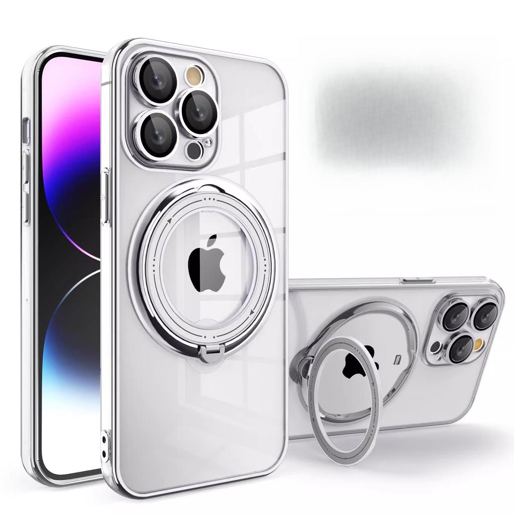 Applicable To IPhone16ProMax Magnetic Charging Mobile Phone Case Transparent Rotating Bracket Apple 15 Anti-fall Protection Case 14