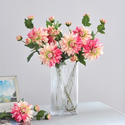 65CM Einzelne 3-köpfige Dahlie Kunstblume Nordische Hochzeitsdekoration Wegweiser Heim-Innendekoration Fotografie-Requisiten