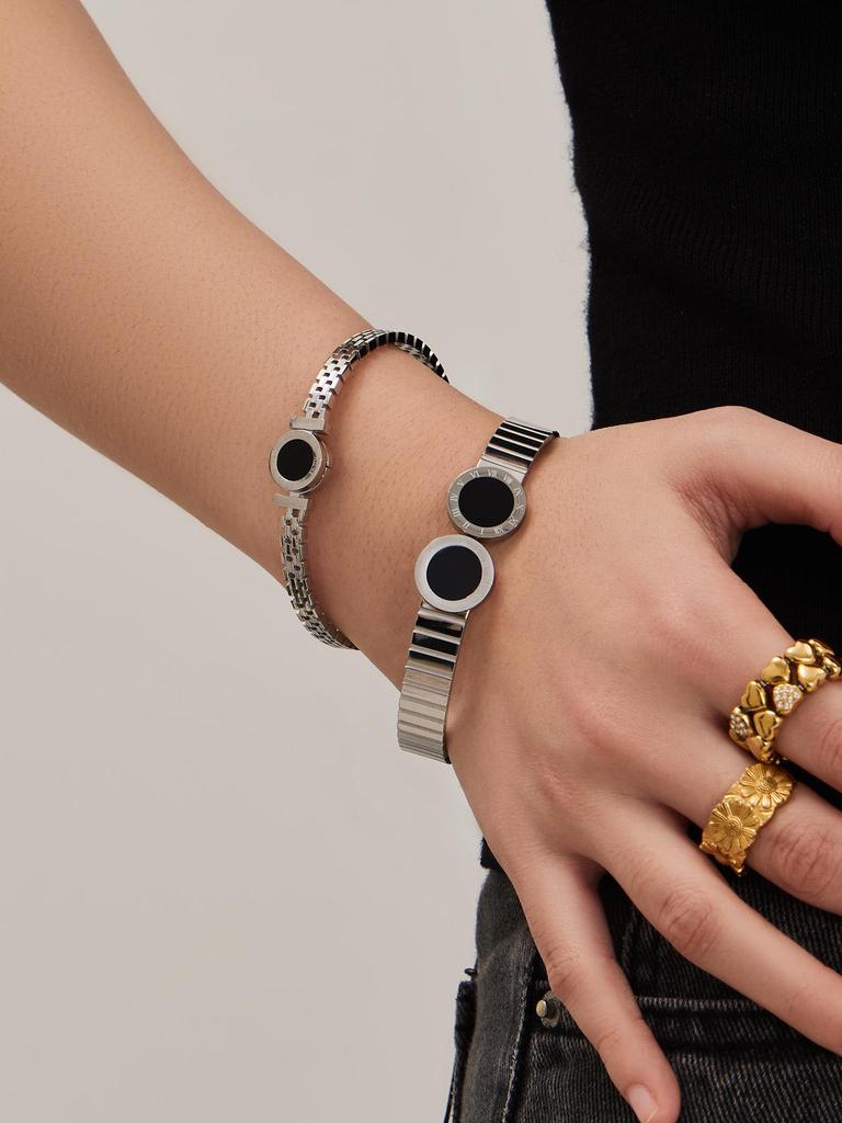 European Luxury Roman Numeral Dial Shell Acrylic Stainless Steel Openable Bracelet