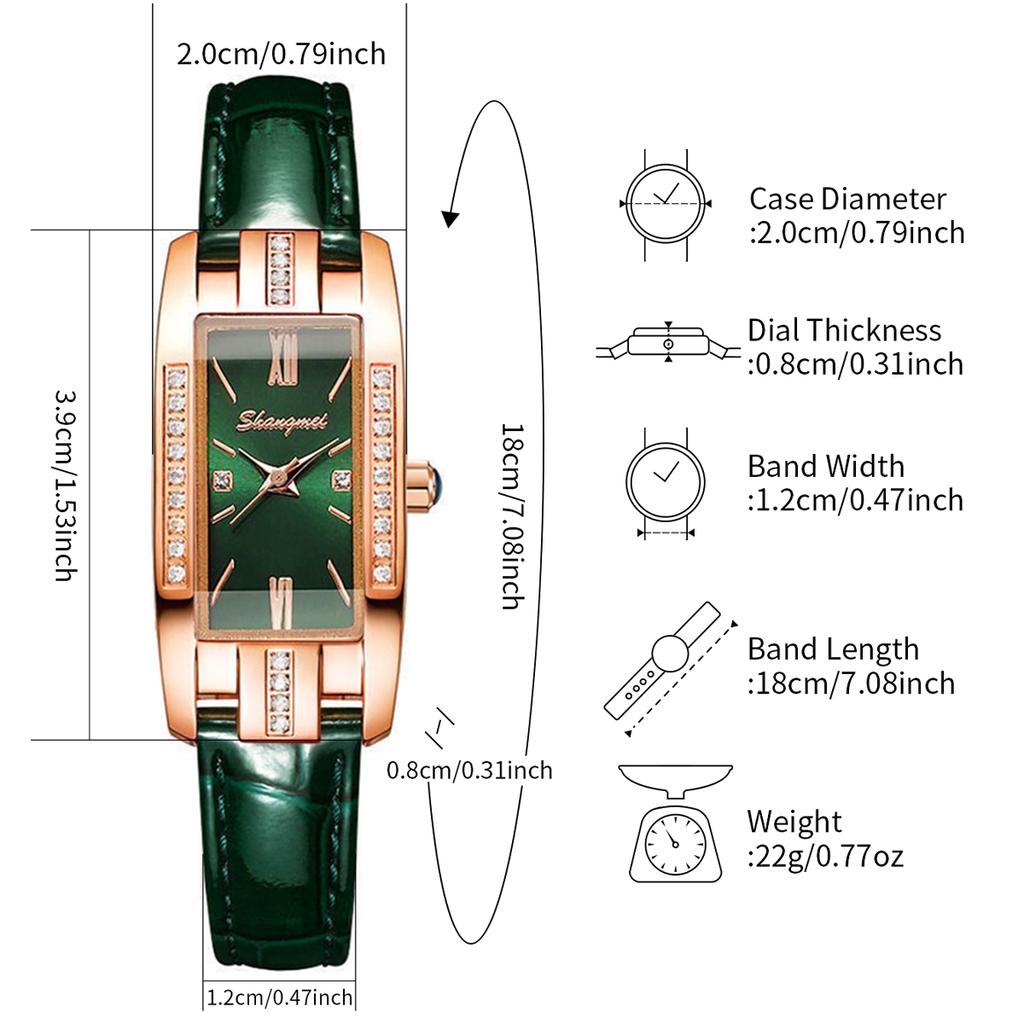 2PCS/Set Women's Watches Fashion Rectangle Leather Band Quartz Watch