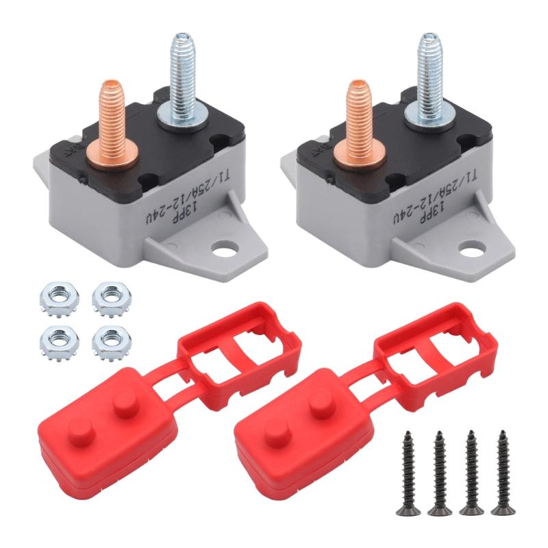 

2Pcs 25A Automatic Reset Circuit Breaker With Red Insulation Plastic Housing Fixed Mounting Holes For 12V/24V Systems 1
