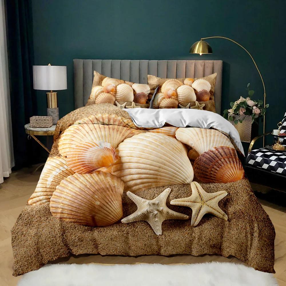 Starfish Duvet Cover Set Ocean Bedding Set Hawaiian Marine Sea Waves 3D Starfish Comforter Cover King Size Polyester Qulit Cover