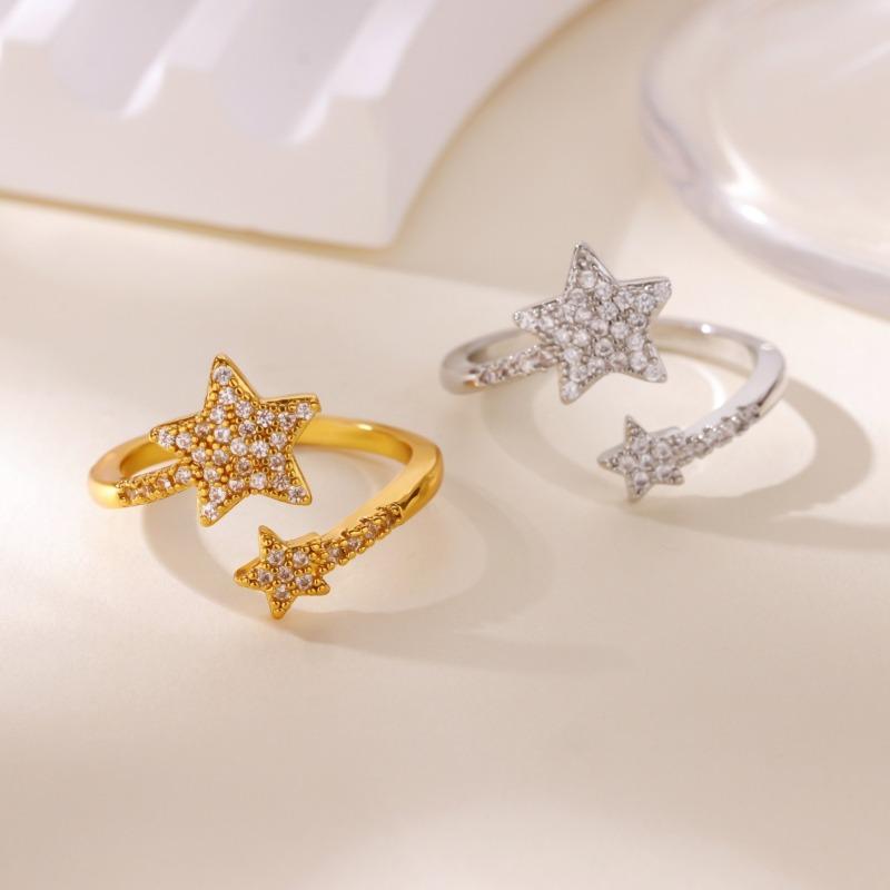 Full Diamond Inlaid Multilateral Star Ring Opening Adjustable Female Geometry Light Luxury Simple Zircon Ring New