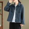 Autumn Women Denim Jacket Retro Long Sleeve Jeans Loose Casual Coat Outwear Overwear