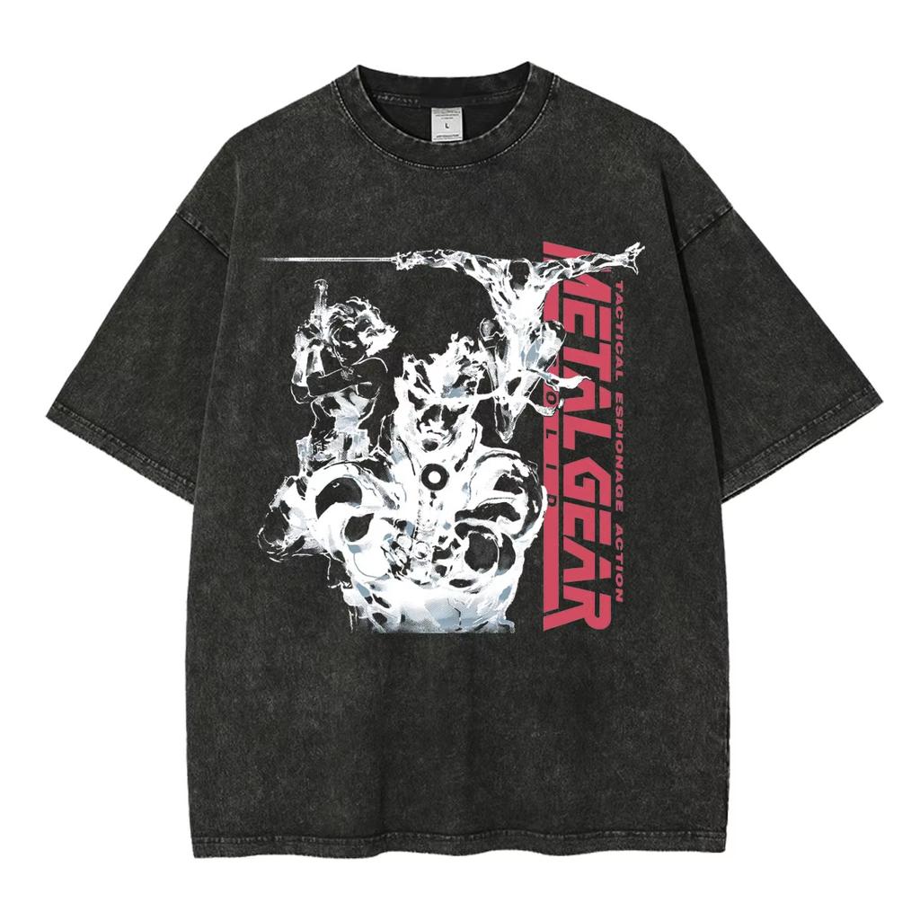 2026 Sommer Heißer Verkauf Metal Gear Solid 2 Sons of Liberty MGS2 Solid Snake Vintage Gewaschenes T-Shirt Herren Damen Hip Hop Punk Streetwear Übergroßes T-Shirt