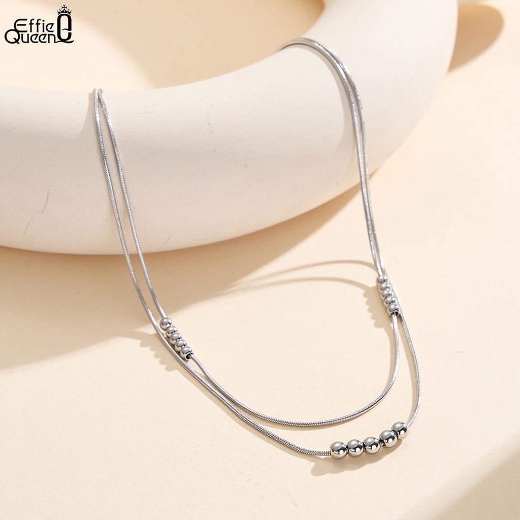 EFFIE QUEEN Stainless Steel 18k Gold Beads Ball Strand Chain Choker Necklace Banquet Jewelry for Women, Men Party Gift STCC04