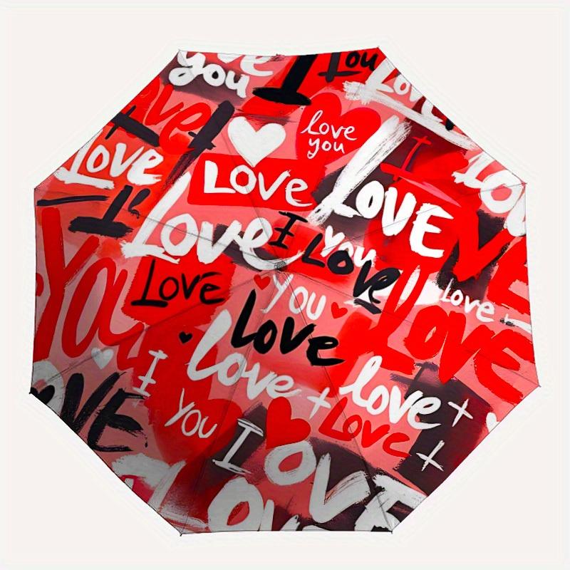 1pc Love Pattern Automatic Umbrella 8-Bone Design Compact Gear for Outdoor Travel, Perfect Holiday Gift  y250827092
