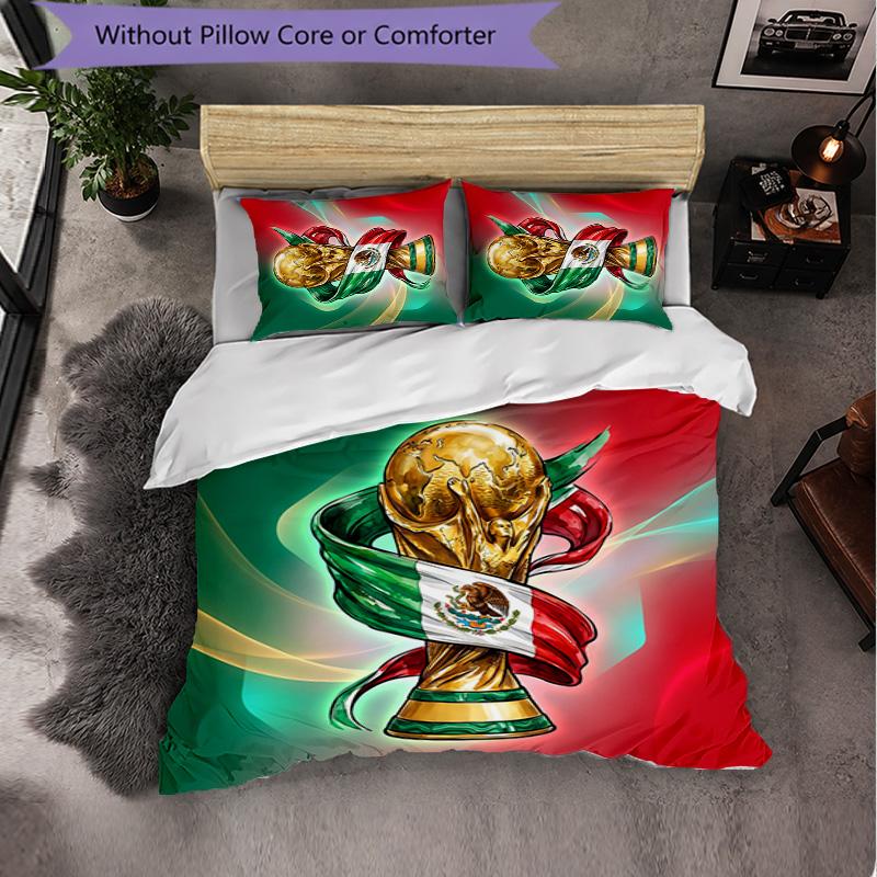 Mexico footbal Pattern 3 Pieces Bedding Set Soft Microfiber Duvet Cover with Pillow Cases for Bedroom