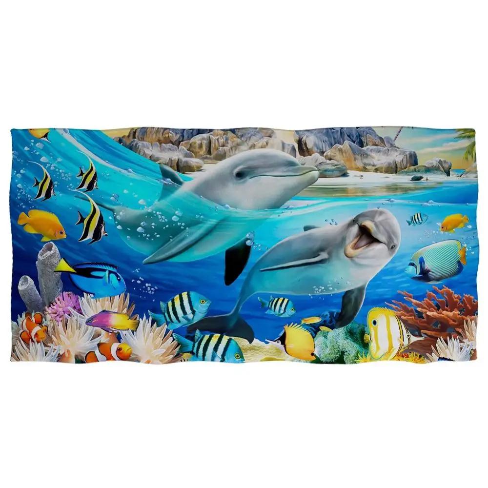 

Хлопковые Банные Полотенца с Морскими Животными 3D Дельфин Акула Черепаха Кит Пляжное Полотенце Микрофибра Домашний Текстиль Полотенце для Лица Волос Рук W40*H60(CM)