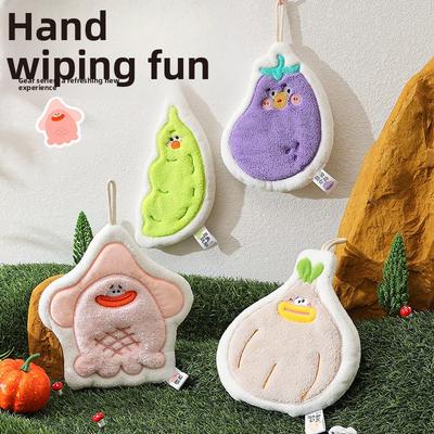 Dopamine Food Stall Coral Velvet Hand Towels, Kitchen Hanging Dual-purpose Absorbent Quick-drying Square Towels