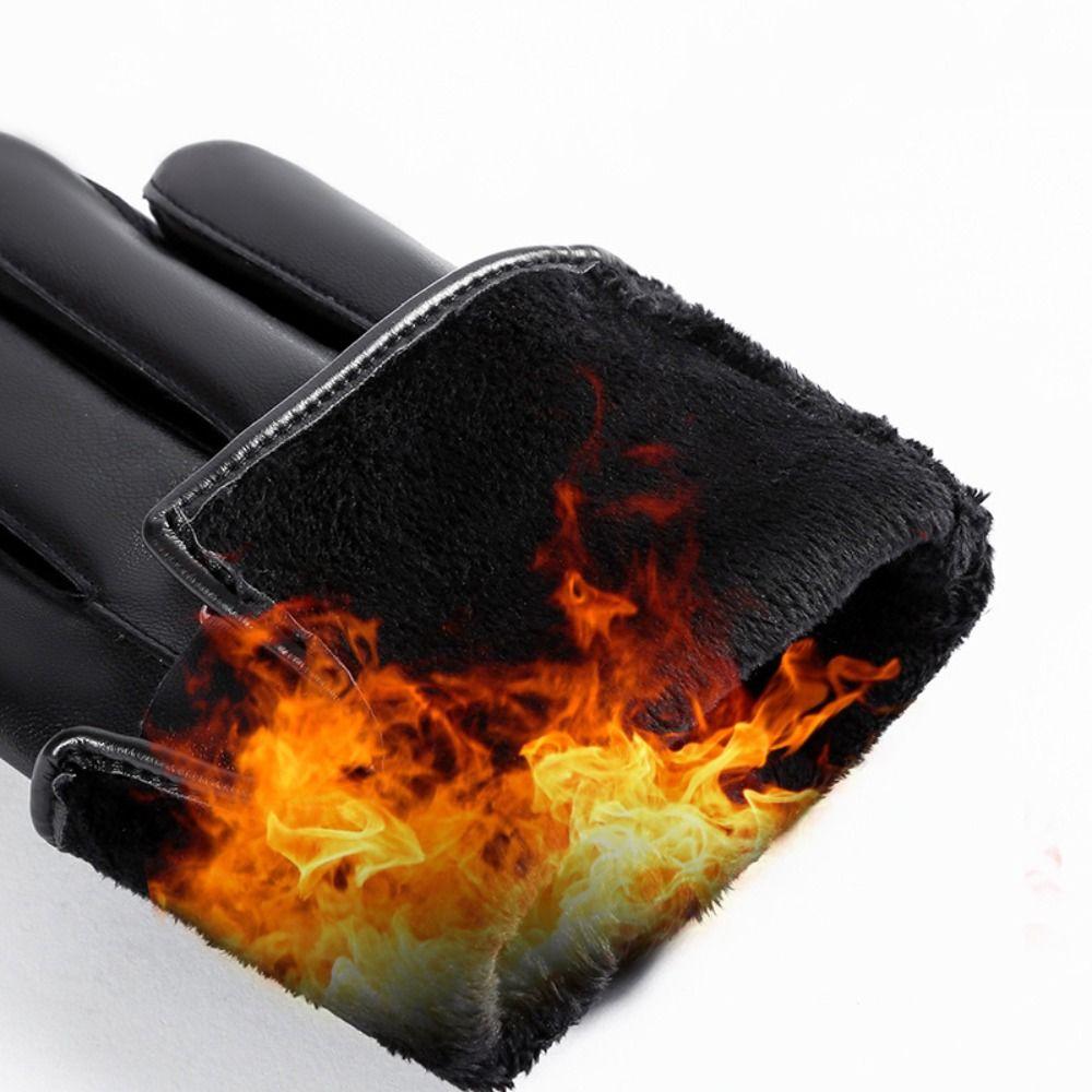 Men's PU Leather Gloves Keep Warm Motorcycle Full Finger Mittens  Man