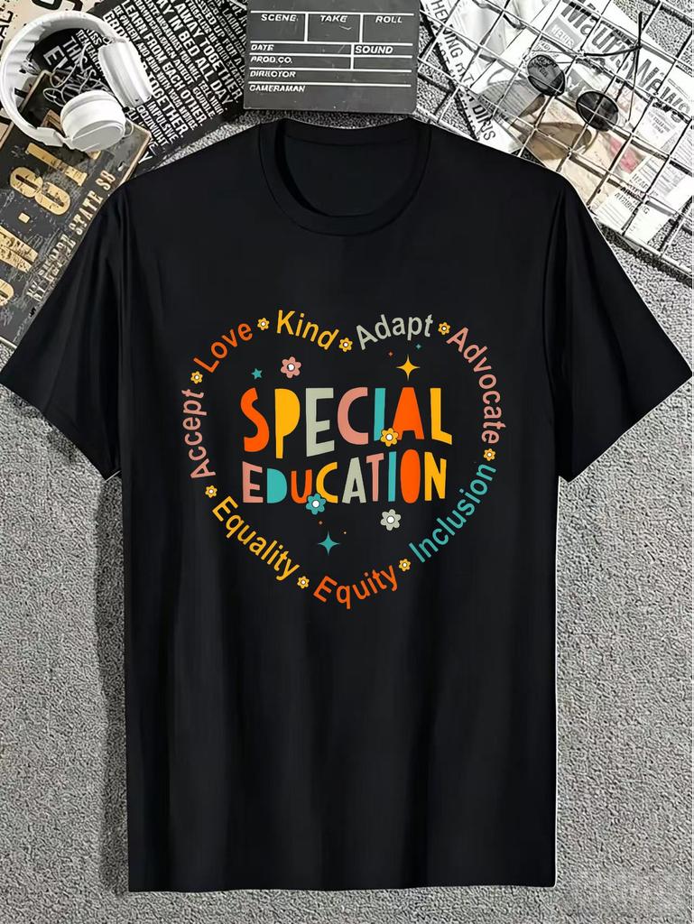 Mens Tshirt Retro Style Special Education Themed Print with Inspirational Kindness Advocacy Words So