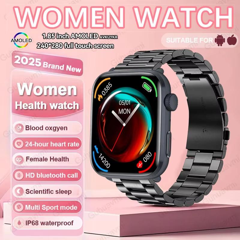 2025 New NFC Bluetooth Call Smat Watch Men 1.85" AMOLED Screen Blood Pressure Heart Rate Female Health Waterproof Smarwatches Ladies