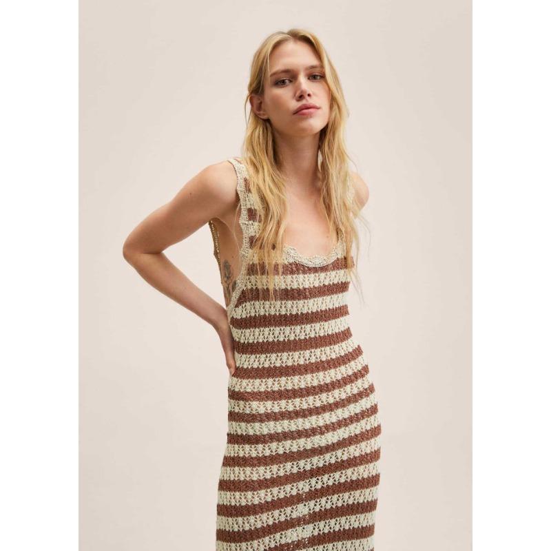 Summer Women's V-neck Sleeveless Striped Knit Backless Temperament Sexy Long Dresses