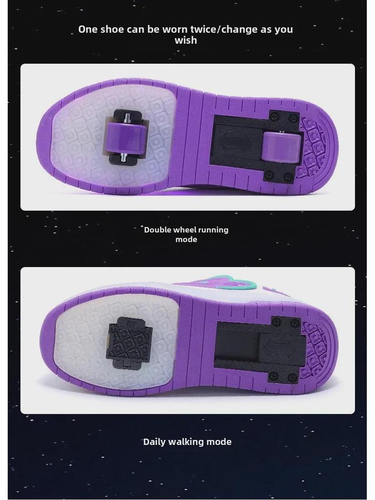 Modepattinaskor för flickor: Snygga tvåhjuliga skor med avtagbar blinkande knappskridskor.