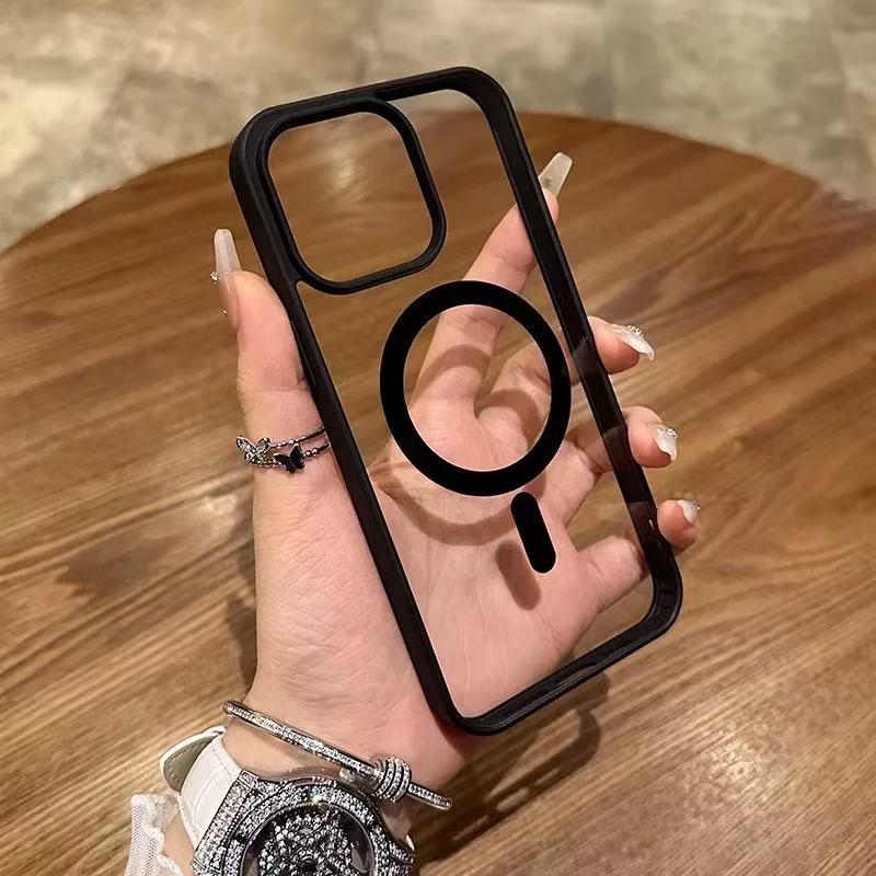 

Black Frame Magnetic Phone Case for iPhone 17 Pro Max, Transparent Acrylic with Soft Edges, New Model iPhone 12/12 Pro