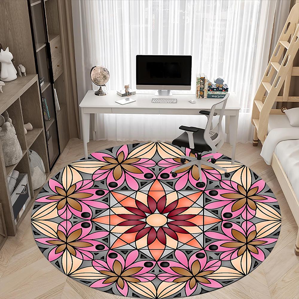 1PC Floral Mandala Pattern Chair Carpet for Office Non-Slip, Lightweight, Machine Washable Rug for Office, Sleeping, Room - Holiday Decoryy251009094