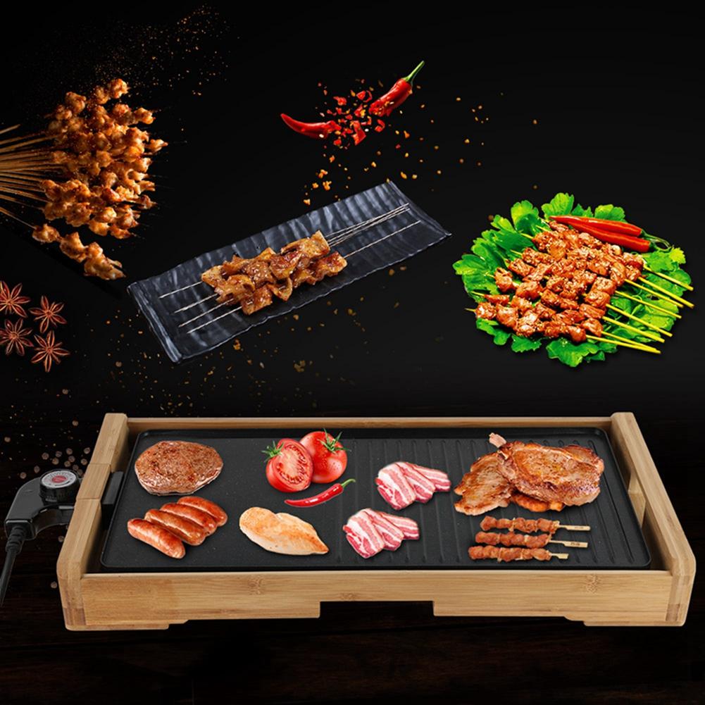 Bamboo Smokeless Non Stick Electric Baking Pan Indoor Baking Tray (UK Plug 220V)
