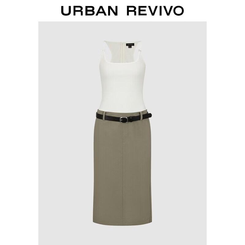 UR2026 Women s Color Block Belted Midi Dress S хаки