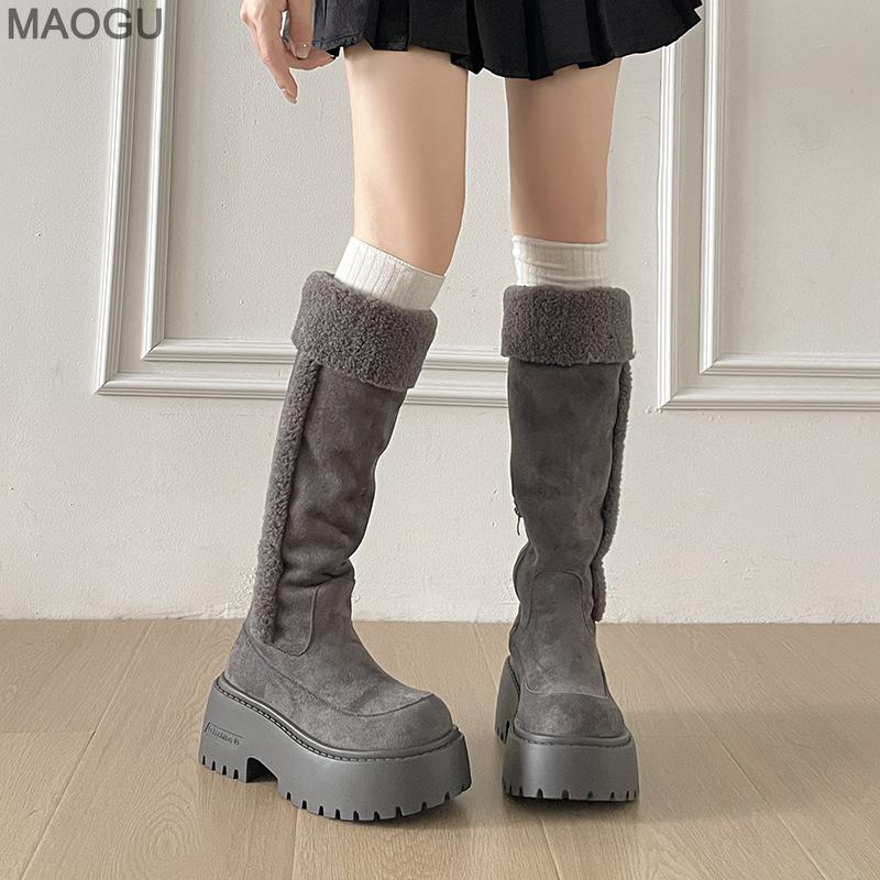 Fashion 2026 Winter Platform Snow Boots Women Fur Lined Knee High Long Boots Warm Thick Sole Side Zipper Stylish Botas Mujer