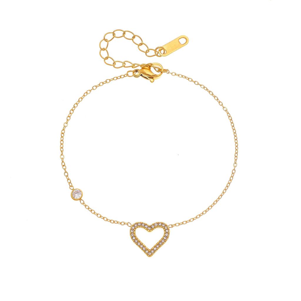 316L Stainless Steel White Zircon Love Heart Charm Adjustable Bracelet For Women Girl Fashion New Jewelry Gift Party Holiday