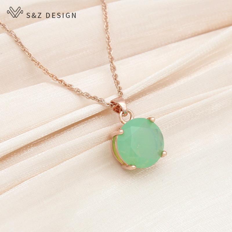 Fashion Classic Round White Green Opal Drop Earrings Jewelry Sets For Women Girl Wedding Party Elegant Pendant Necklace