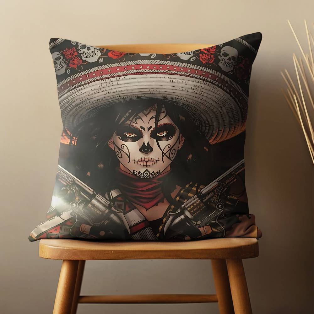 Mexican Skull Girl Catrinas Pillow Case For Room Sofa Cushion Cover Suitable For Home Bedroom Decoration And Protector
