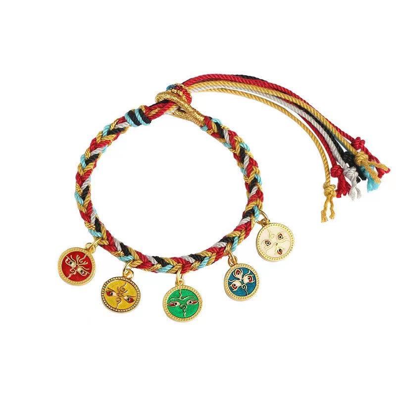 Five-Color Dragon Knot Wealth Bracelet: Adjustable Tibetan Ethnic Style for Attracting Prosperity