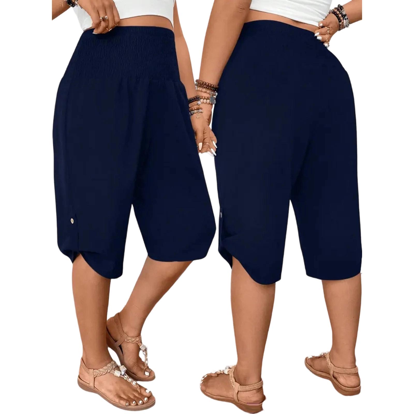 

Women s Casual Five-inch High Waist Loose Pants XXXL тёмно-синий