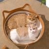 Handwoven Cotton Rope Cat Bed - Breathable & Easy To Clean, Foldable Scratchable Hammock with Cat Ear and a Playing Ball for Cat