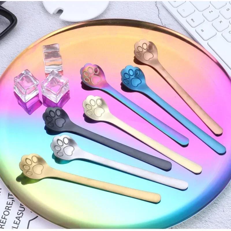 1PC Creative Cute Cat Claw 304 Stainless Steel Spoon Hollow for Ice Cream Coffee Tea Dessert Spoon Kitchen Tableware Accessories