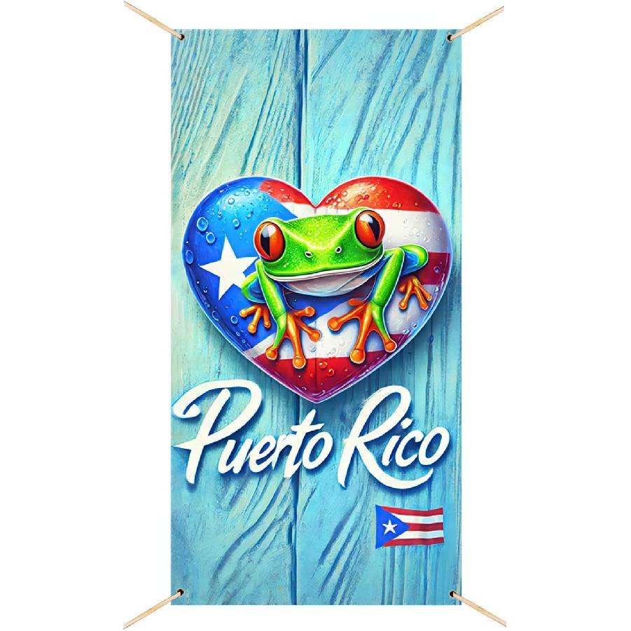 Happy Three Kings Day Epiphany Day Door Cover Banner Backdrop 71 x 35 inch Three Kings and Puerto Rican Flag Party Hanging Backdrop Photography Heart Frog