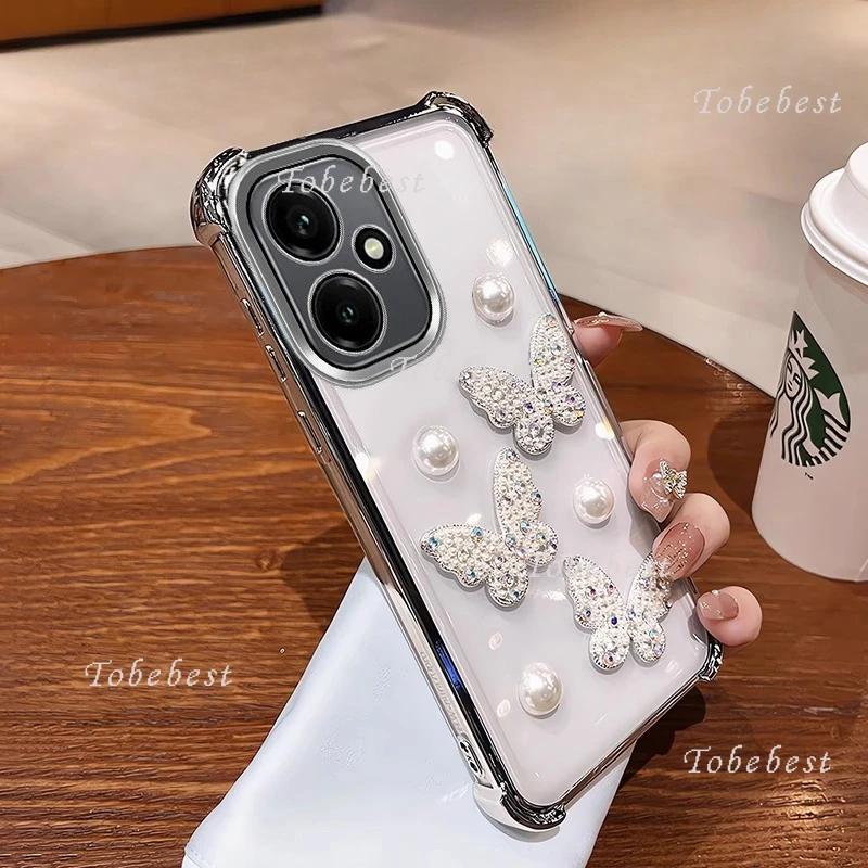 3D Perleťový Motýl Nárazuvzdorný Pokovený Silikonový Kryt pro Huawei Honor 400 300 Ultra 200 100 90 Lite 80 70 60 Pro globální Kryt