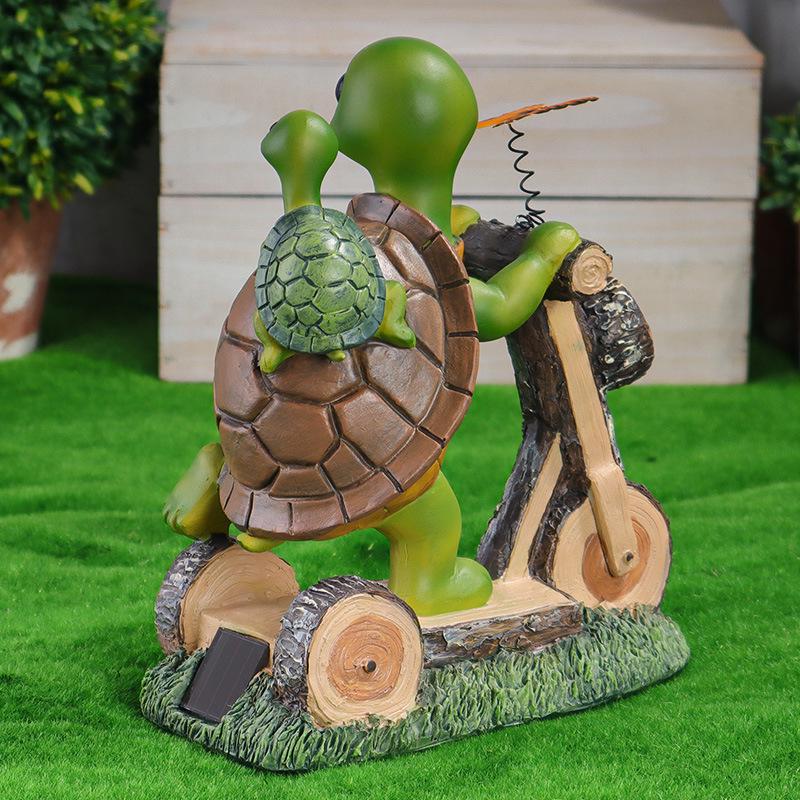 Solar LED Resin Bonsai Turtle On Bicycle Garden Night Light Ornament