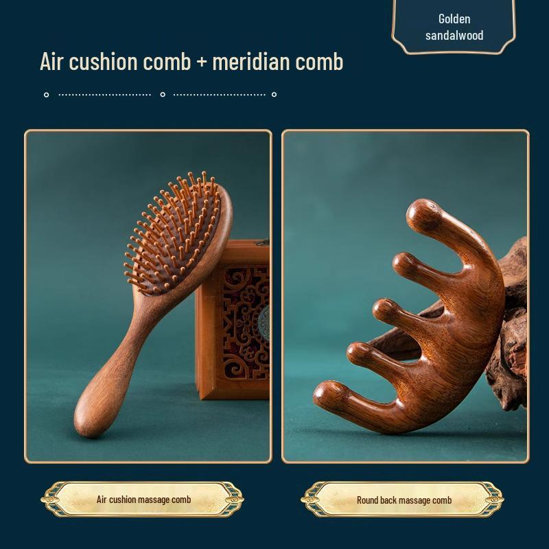 Women's Portable Sandalwood Airbag Cushion Comb - Long, Massaging Scalp & Meridian Wooden Hairbrush