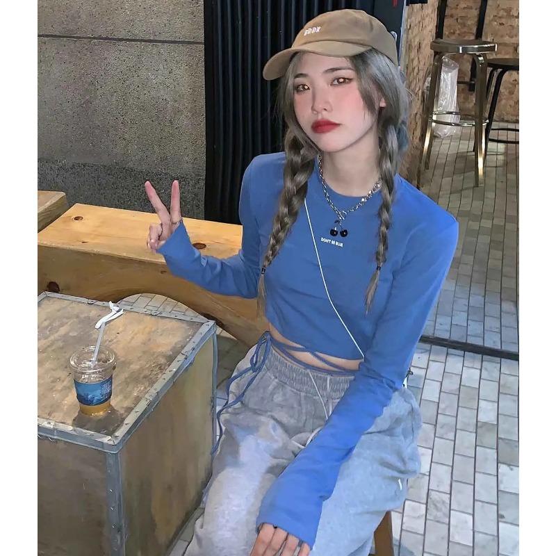 Long Sleeve T-shirts Women Design Sexy Crop Ins Prevalent Bandage Tops Harajuku Ulzzang Street Spring Female Hot Skinny New