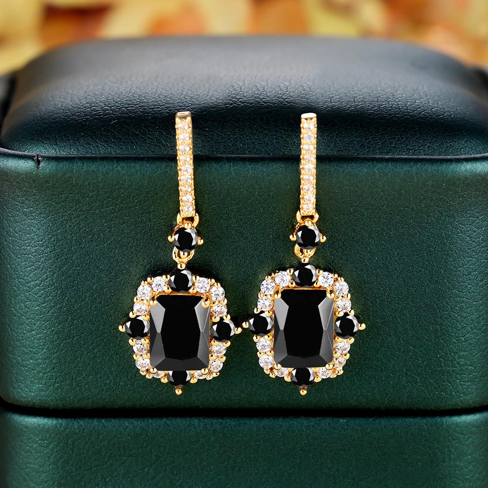 Orecchini pendenti in zircone cubico blu quadrato color oro, orecchini di lusso da donna, gioielli estetici per feste di nozze