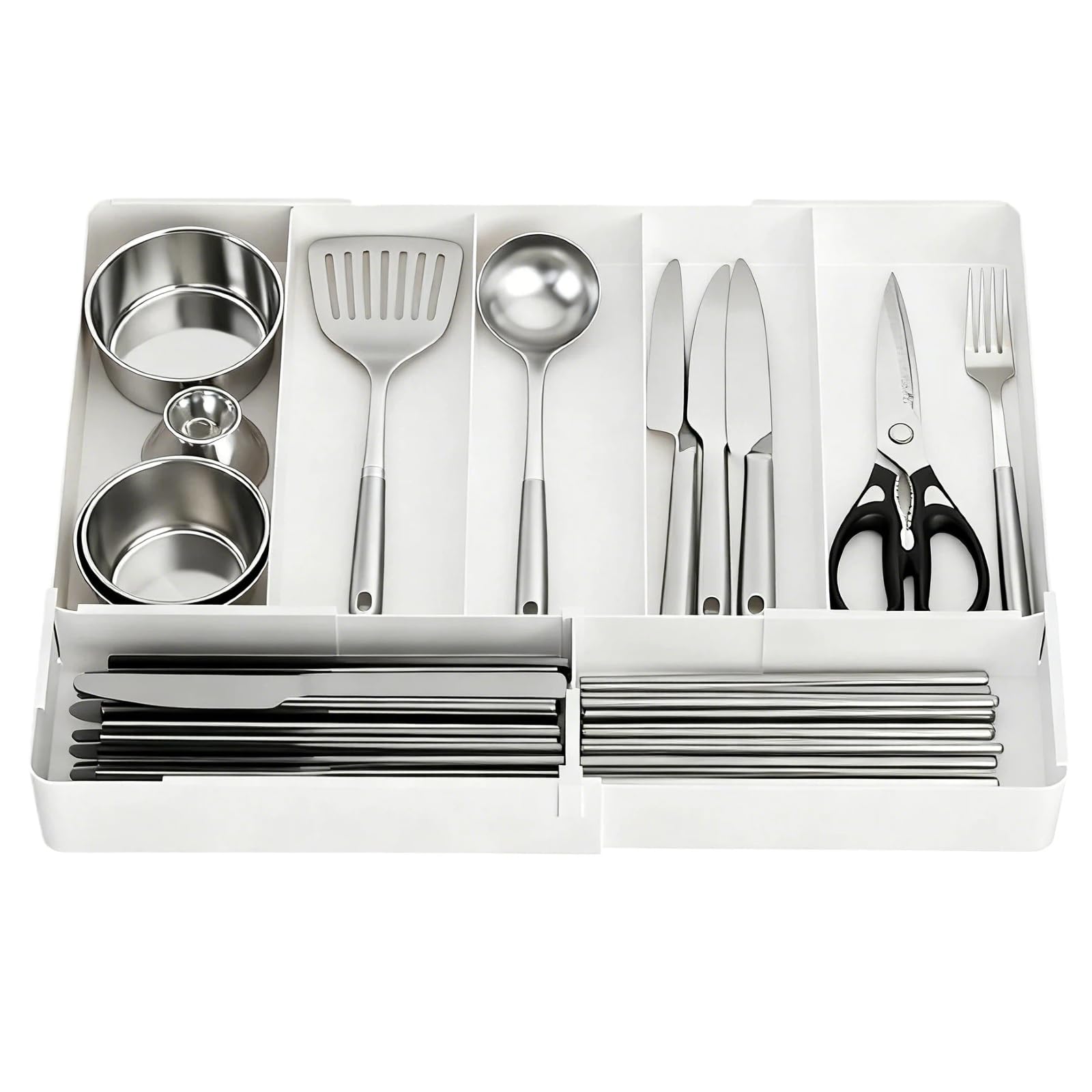Superbpag Cutlery Case Adjustable 4-Sided Expandable Kitchen Storage Drawer with Removable Dividers W27-51 x D27-51 x H38cm Cutlery Tray Kitche 5400₽