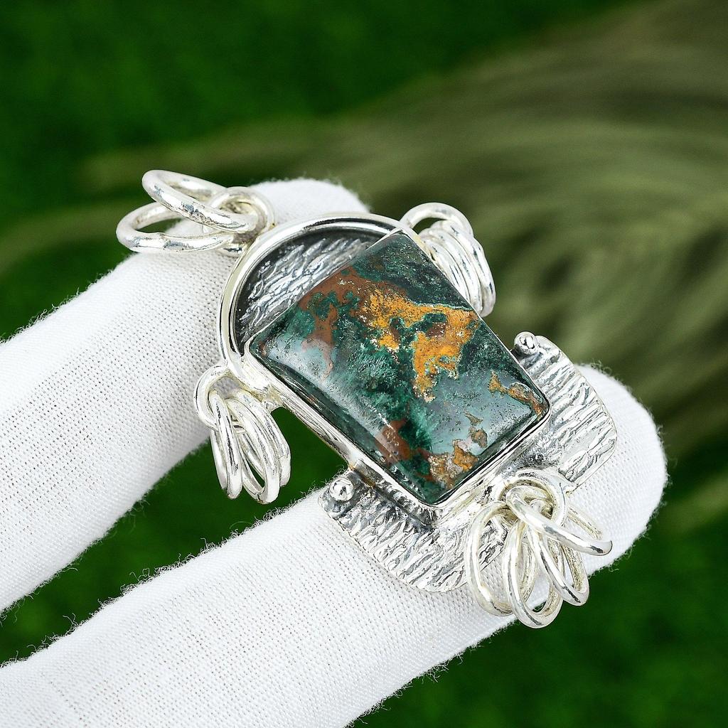 Birthday Gift For Her Natural Cuprite Chrysocolla Gemstone Pendant 925 Silver