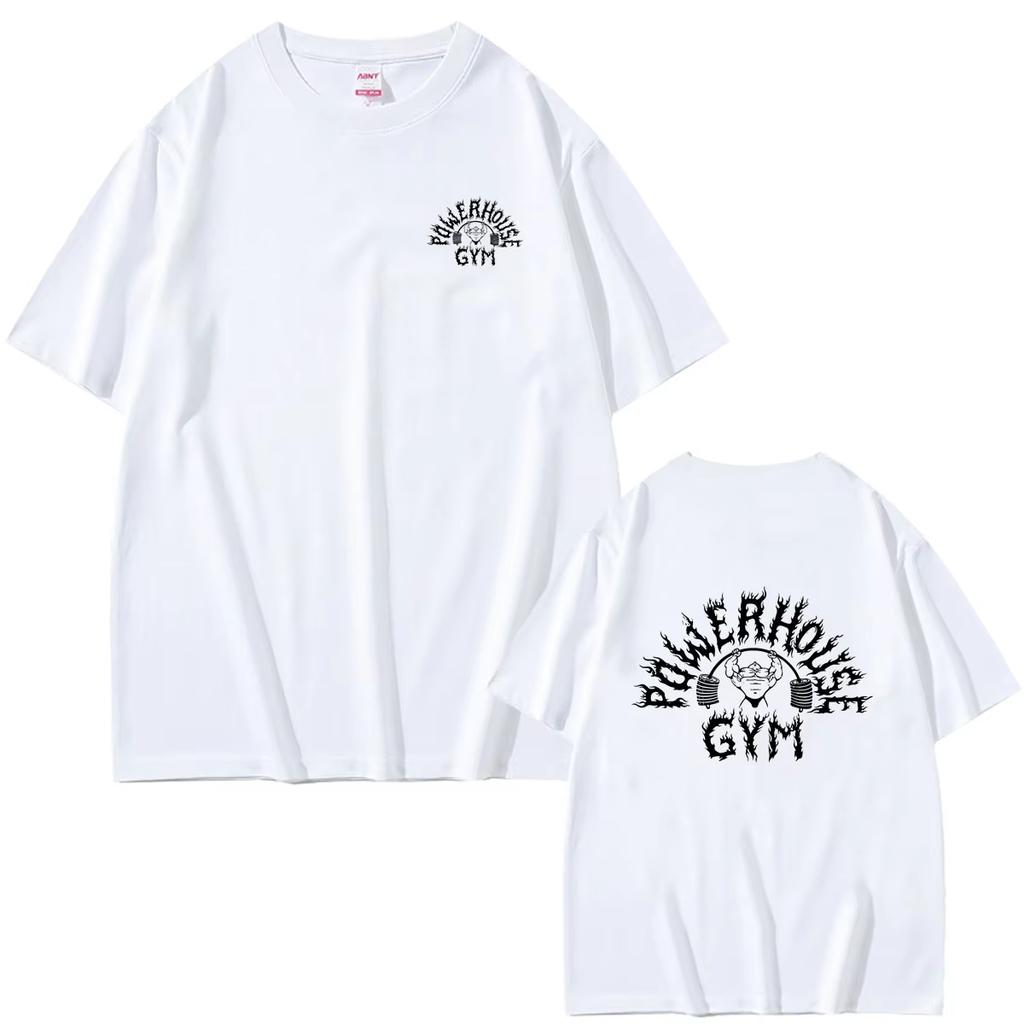 2026 Summer Hot Sale Powerhouse Gym Logo Double Sided Print T-shirt Unisex Vintage Hip Hop Oversized T-shirt Breathable and Comfortable Clothes