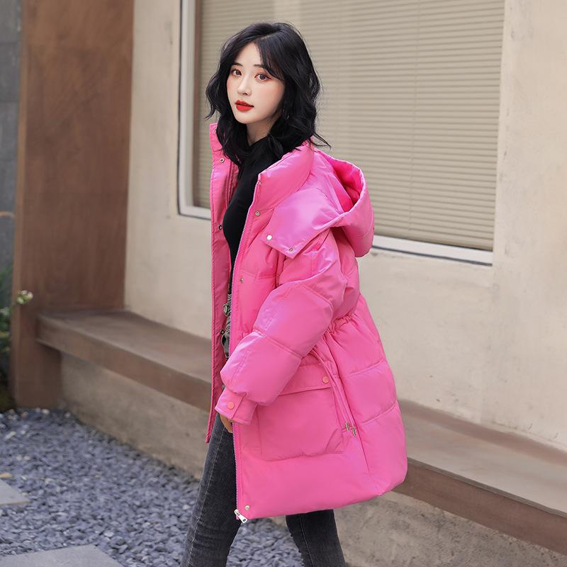 Down Cotton-padded Jacket Girls' Long Thick Winter Clothes Hooded Drawstring Waist Big Pocket Cotton-padded Coat