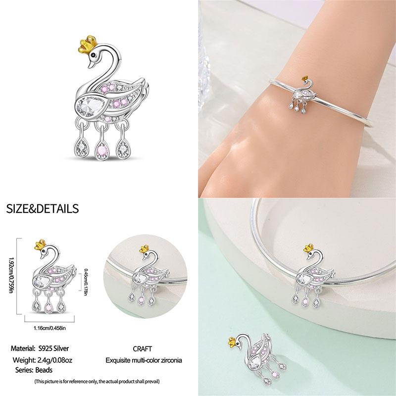 Original 100% Copper White Swan Beaded Cat Series Charms Fit Originalbracelet Diy Jewelry Making Women'S Gift