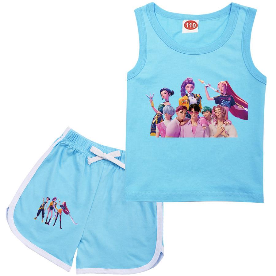 Kids Girls Anime Cartoon K-Pop Rumi POP Singer Zoey Mira Printed Casual Sleeveless T-Shirt Tank Top Shorts Clothes Set