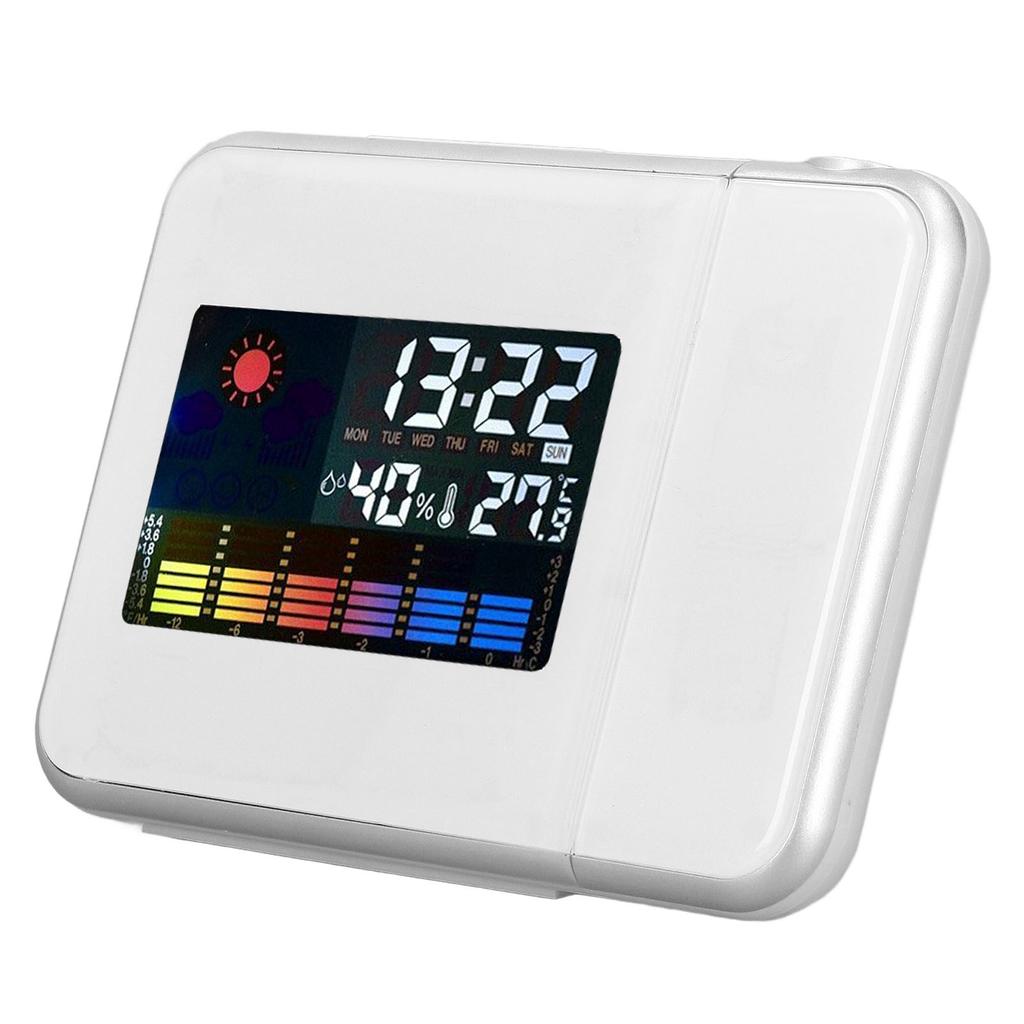 Weather Station Clock Temperature Humidity LCD Color Display LED Backlight Snooze Function Projection Alarm Clock White
